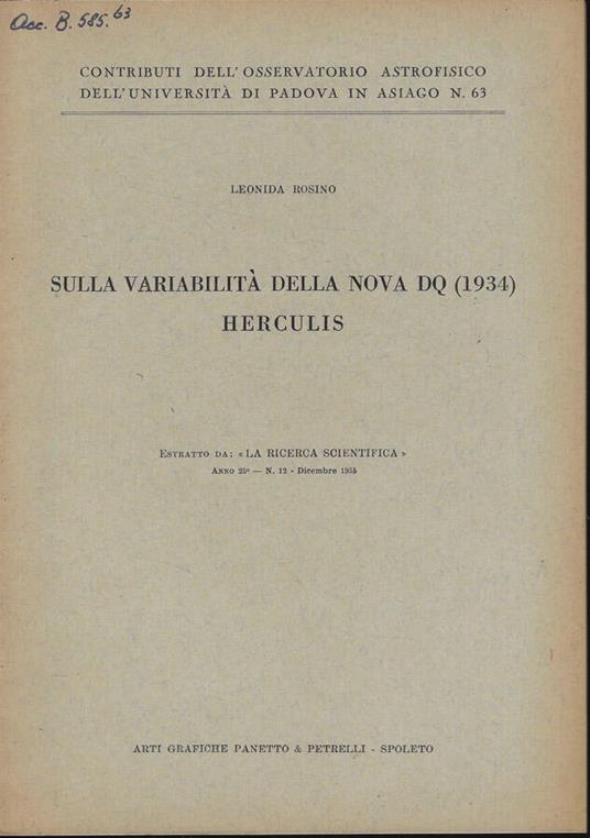 Sulla variabilità della nuova DQ (1934) Herculis - copertina