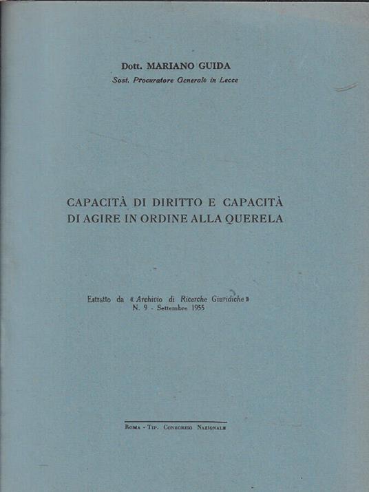 Capacità di diritto e capacità di agire in ordine alla querela - copertina