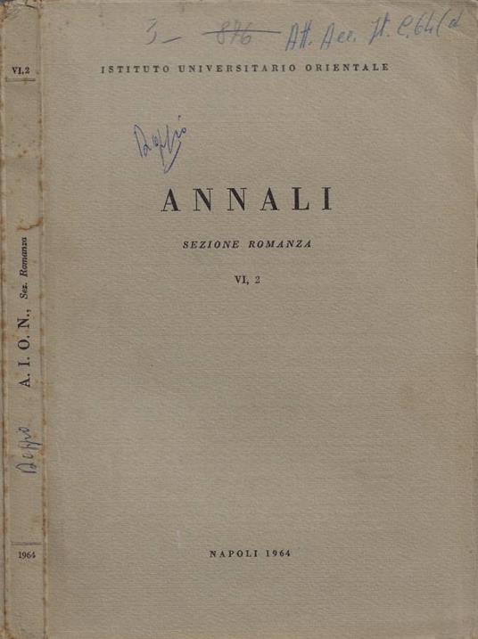 A.I.O.N. - Annali dell'Istituto Universitario Orientale di Napoli. Sezione Romanza. Vol. VI, 2 - Giuseppe Carlo Rossi - copertina