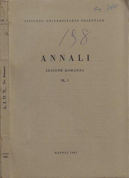 A.I.O.N. - Annali dell'Istituto Universitario Orientale di Napoli. Sezione Romanza. Vol. IX, 2 - Giuseppe Carlo Rossi - copertina