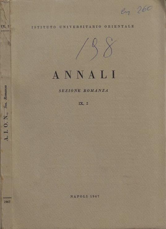 A.I.O.N. - Annali dell'Istituto Universitario Orientale di Napoli. Sezione Romanza. Vol. IX, 2 - Giuseppe Carlo Rossi - copertina