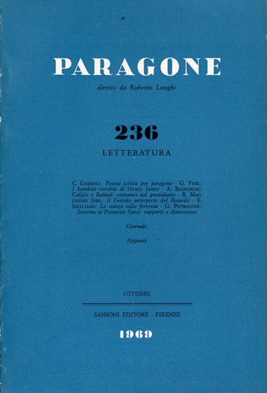PARAGONE. Letteratura. Anno XX - Numero 236 - Ottobre 1969 - copertina