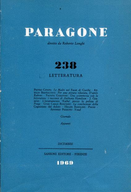 PARAGONE. Letteratura. Anno XX - Numero 238 - Dicembre 1969 - copertina
