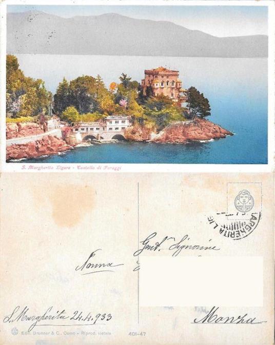 S. Margherita Ligure. Castello di Paraggi. Viaggiata 1933 - copertina