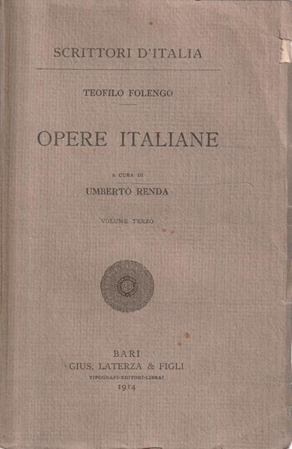 Opere Italiane - Volume Terzo - Teofilo Folengo - copertina