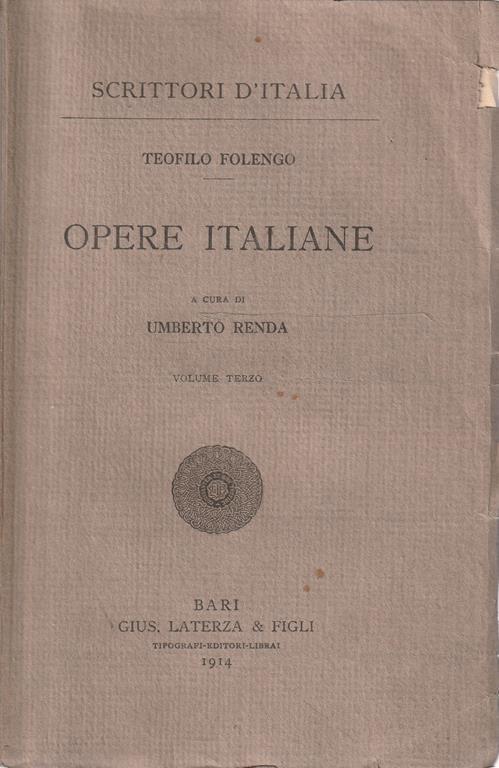 Opere Italiane - Volume Terzo - Teofilo Folengo - copertina