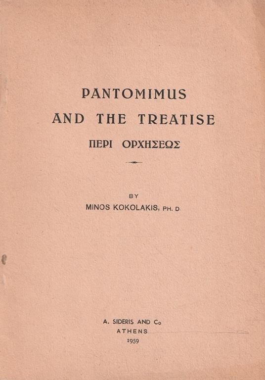 Autografato ! Pantomimus and the Treatise "Peri Orcheseos" - copertina