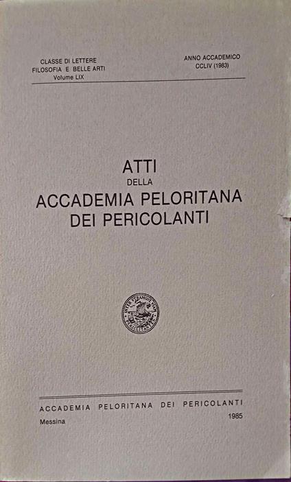 Atti della Accademia Peloritana dei Pericolanti anno accademico CCLIV (1983) - copertina
