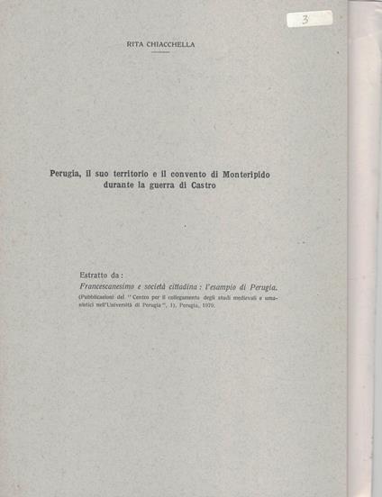 Perugia, il suo territorio e il convento di Monteripido durante la guerra di Castro - copertina