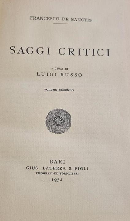 Saggi Critici - Francesco De Sanctis - copertina