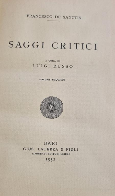 Saggi Critici - Francesco De Sanctis - copertina