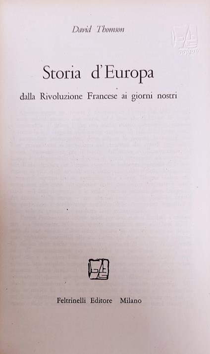 Storia D'Europa. Dalla Rivoluzione Francese Ai Giorni Nostri - David Thomson - copertina