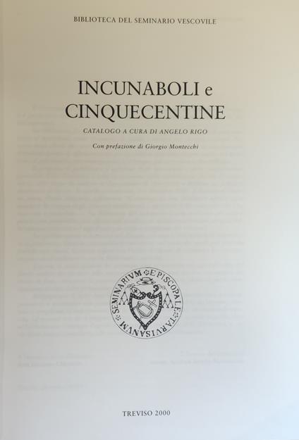 Incunaboli E Cinquecentine. Catalogo - copertina