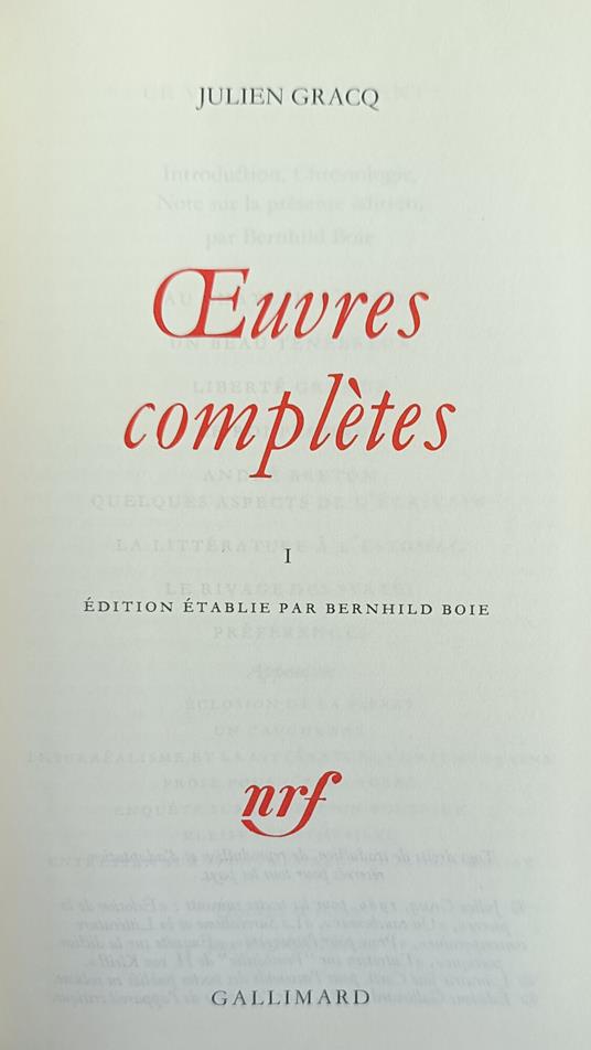Oeuvres Completes. I - Julien Gracq - copertina
