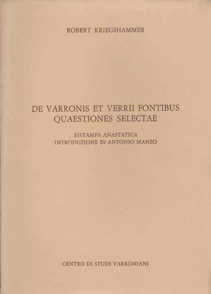 De Varronis Et Verii Fontibus Quaestiones Selectae - copertina