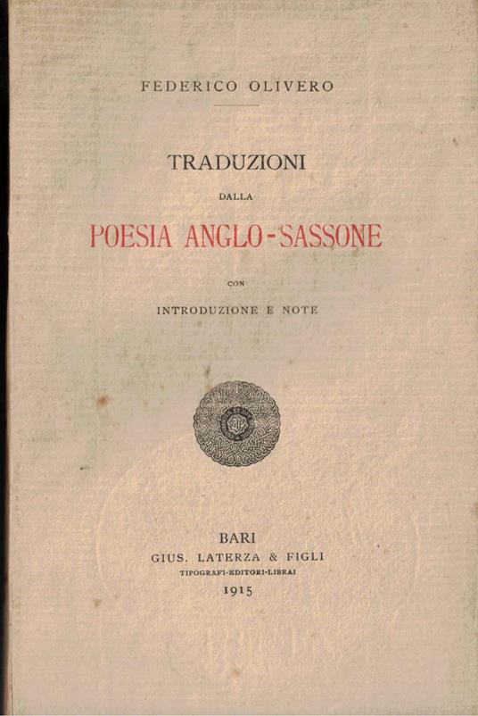 Traduzioni dalla poesia anglo-sassone - copertina