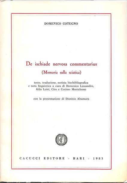 De ischiade nervosa commentarius - Domenico Cotugno - copertina
