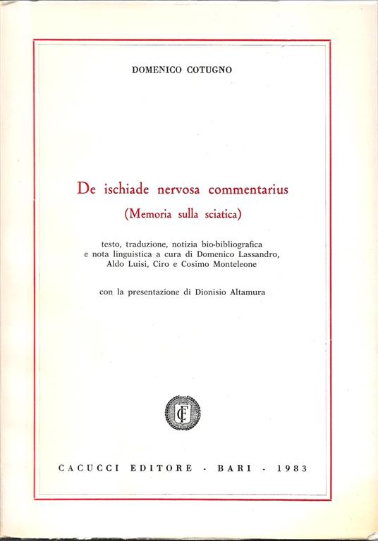 De ischiade nervosa commentarius - Domenico Cotugno - copertina