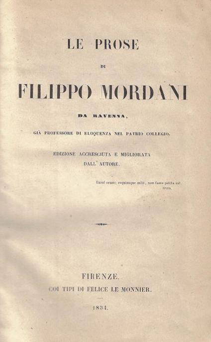 Le prose di Filippo Mordani da Ravenna - Filippo Mordani - copertina