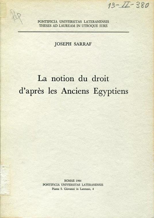 La notion du droit d'après les anciens Egyptiens - Joseph Sarraf - copertina