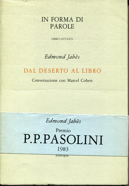 In forma di parole 8: Dal deserto al libro : conversazione con Marcel Cohen - Edmond Jabes - copertina
