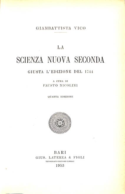 La scienza nuova seconda : giusta l'edizione del 1744 - Giambattista Vico - copertina