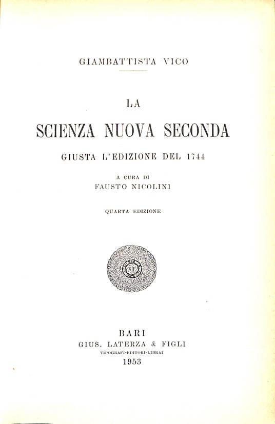 La scienza nuova seconda : giusta l'edizione del 1744 - Giambattista Vico - copertina