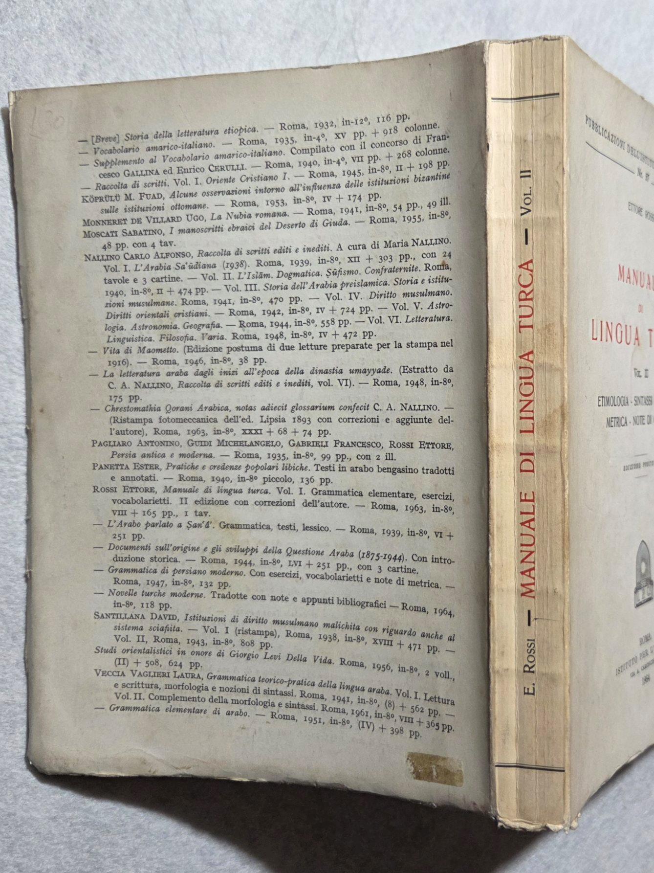 Manuale di lingua turca - Vol. II Etimologia, sintassi, stilistica, metrica, note di Osmanli