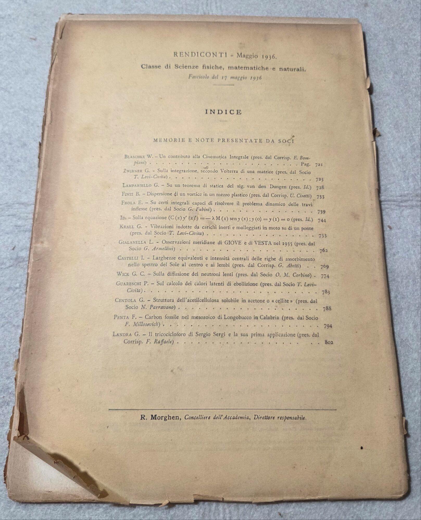 Atti della Reale Accademia dei Lincei - Anno CCCXXXIII 1936 - serie sesta - rendiconti classe di scienze fisiche, matematiche e naturali - Vol. XXIII fascicolo 10