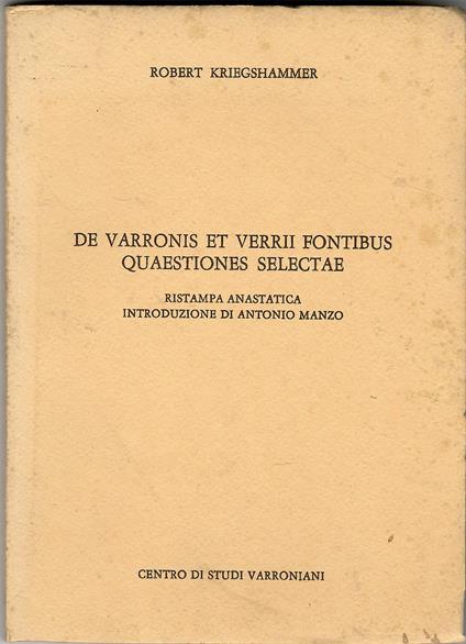 De varronis et verrii fontibus quaestiones selectae - copertina