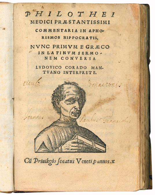 Philothei medici praestantissimi Commentaria in aphorismos Hippocratis. Nunc primum e graeco in Latinum sermonem conversa Ludovico Corado Mantuano interprete - Theophilus Protospatharius - copertina