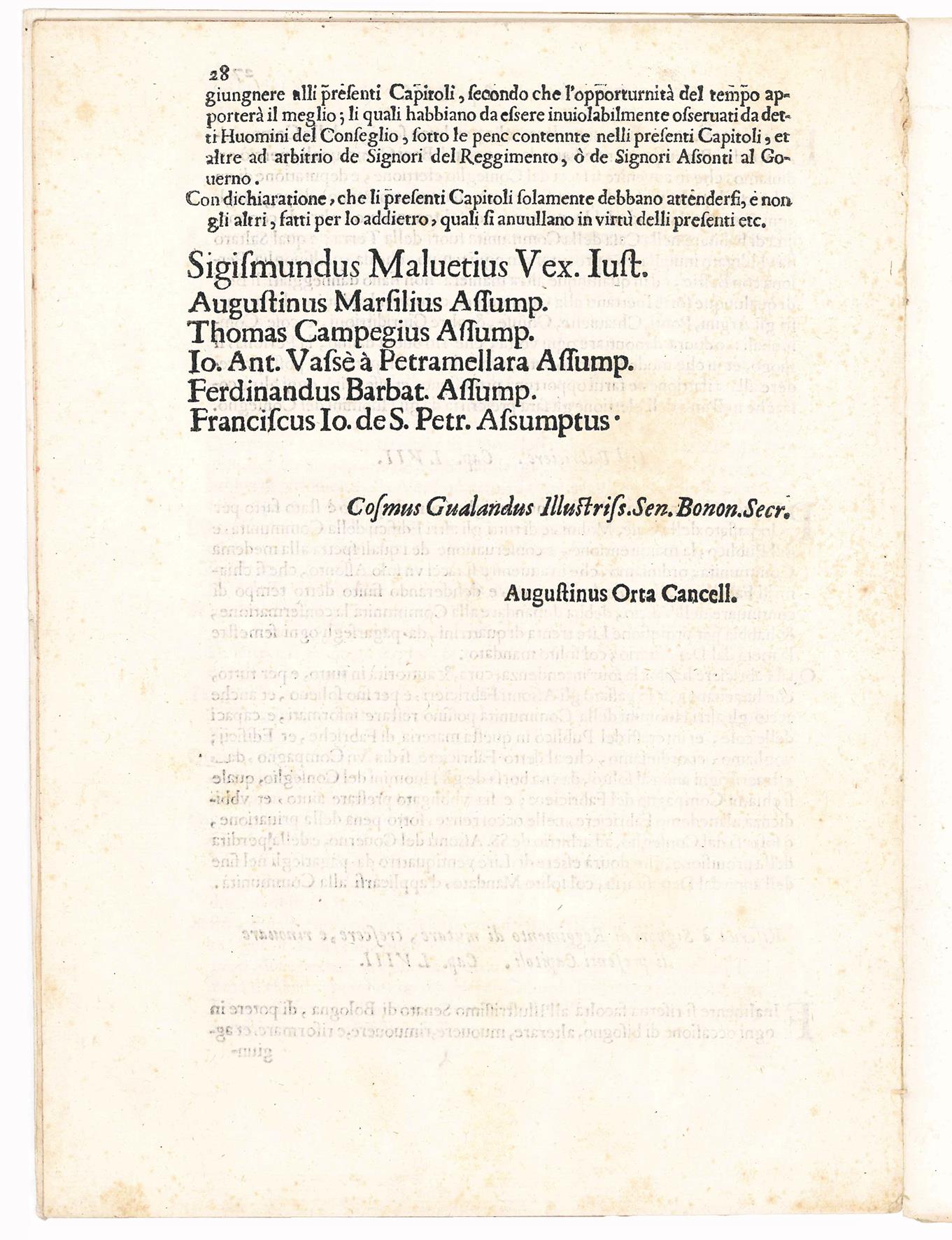 Capitoli sopra il Buon Governo della Communità di San Giovanni in Persiceto