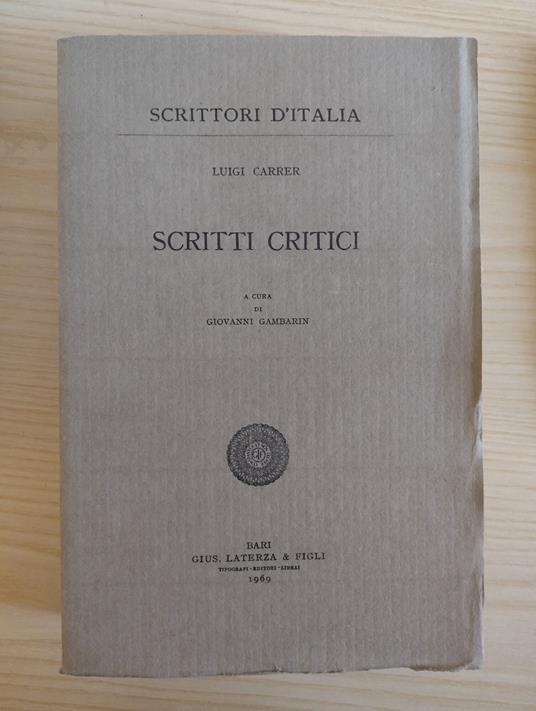 Scritti critici - Luigi Carrer - copertina