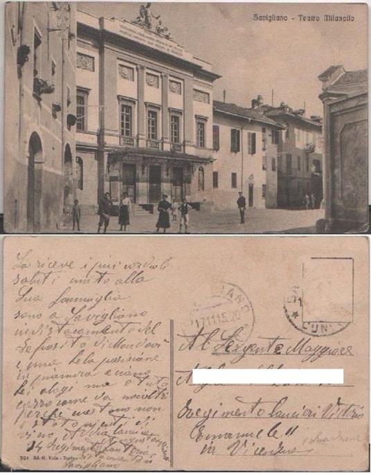 Cartolina - Savigliano Teatro Milanollo. Viaggiata 1915, Animata - copertina