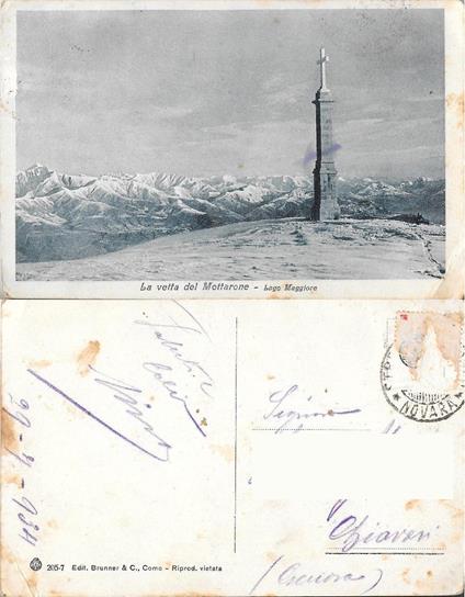 La vetta del Mottarone. Lago Maggiore. Viaggiata 1934 - copertina