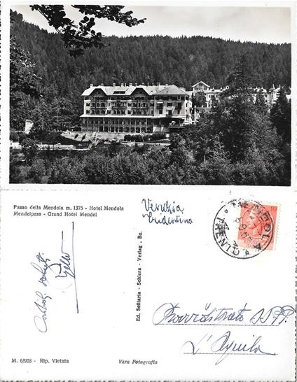 Passo della Mendola. Hotel Mendola. Viaggiata 1957 - copertina