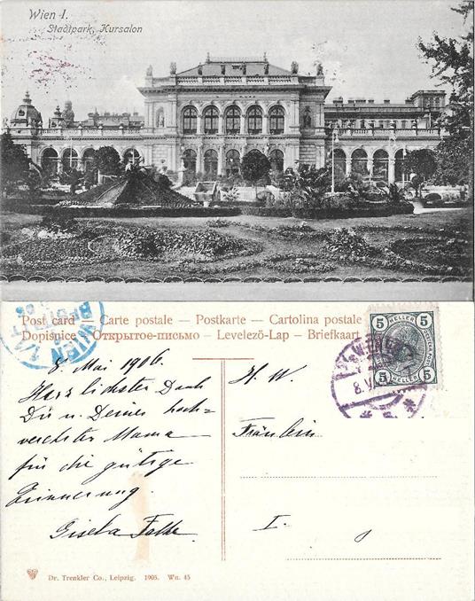 Wien, Stadtpark Kursalon. Viaggiata 1906 - copertina