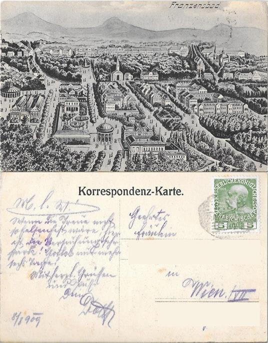 Franzensbad . Disegno. Viaggiata 1909 - copertina