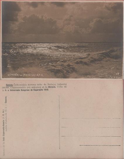 Genova Mareggiata. 9. a Universala Kongreso de Esperanto 1913. Non viaggiata - copertina