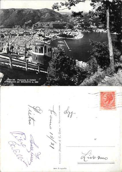 Panorama di Como e Funicolare per Brunate. Viaggiata 1933 - copertina