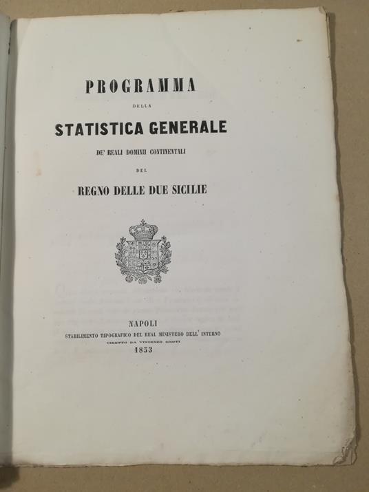 Programma della Statistica generale de' Reali Dominii Continentali del Regno delle Due Sicilie - copertina