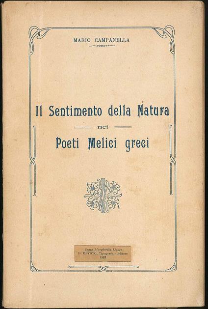 Il sentimento della Natura nei Poeti Melici greci - Mario Campanella - copertina