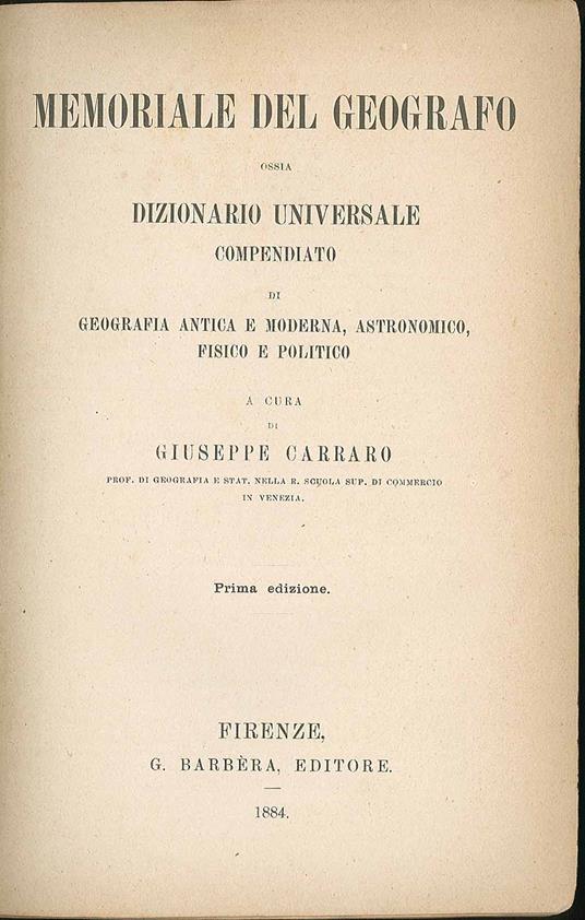 Memoriale del geografo - Giuseppe Carraro - copertina