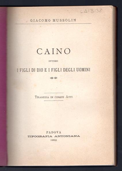 Caino ovvero i figli di Dio e i figli degli uomini - copertina