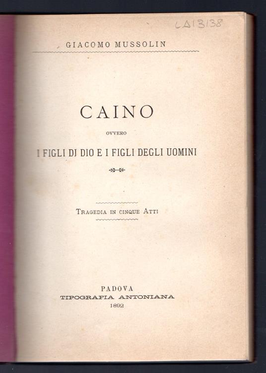 Caino ovvero i figli di Dio e i figli degli uomini - copertina