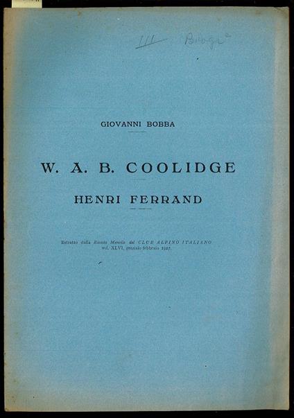 W. A. B. Coolidge – Henri Ferrand - copertina