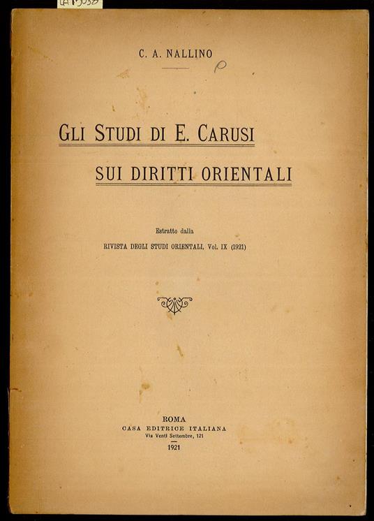 Gli studi di E. Carusi sui diritti orientali - copertina