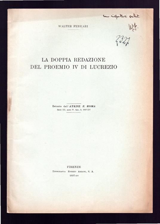 La doppia redazione del proemio IV di Lucrezio - copertina