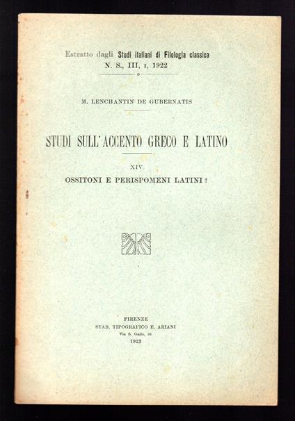 Ossitoni e perispomeni latini? - copertina