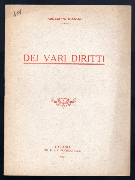 Dei vari ordini fondamentali di diritti - Giuseppe Bianca - copertina
